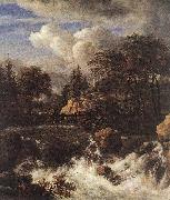 RUISDAEL, Jacob Isaackszon van Waterfall by a Church af oil painting on canvas